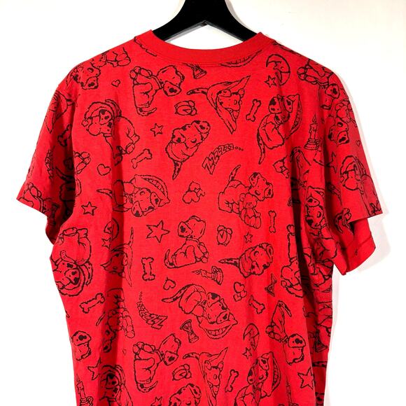 Zoo Crew 80s Red Puppy Dogs Long Night Shirt Cotton Stars Hearts Short Sleeve - Picture 7 of 9